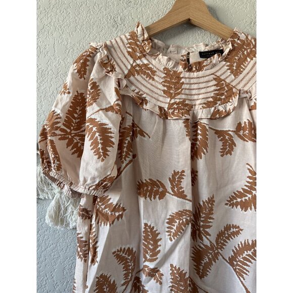 Anthropologie Current Air Linen Smocked Collar Top Floral Coquette Tropical XS - Picture 4 of 10